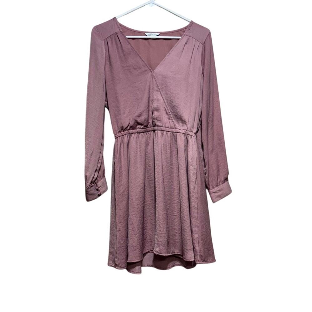 American Eagle Mauve Long Sleeve Dress Elastic Waist V-Neck Size Small - Picture 1 of 11